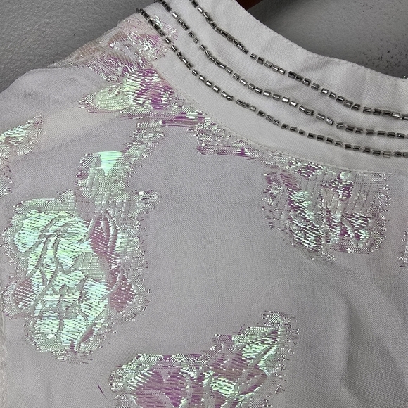 CIEBON Iridescent Flowy Floral Top White With Colorful Reflections Women Size S - Picture 10 of 16